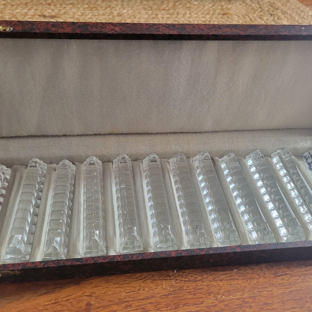 Vintage 1950s Lead Crystal Knife Rests Set Of 12 In Original Box